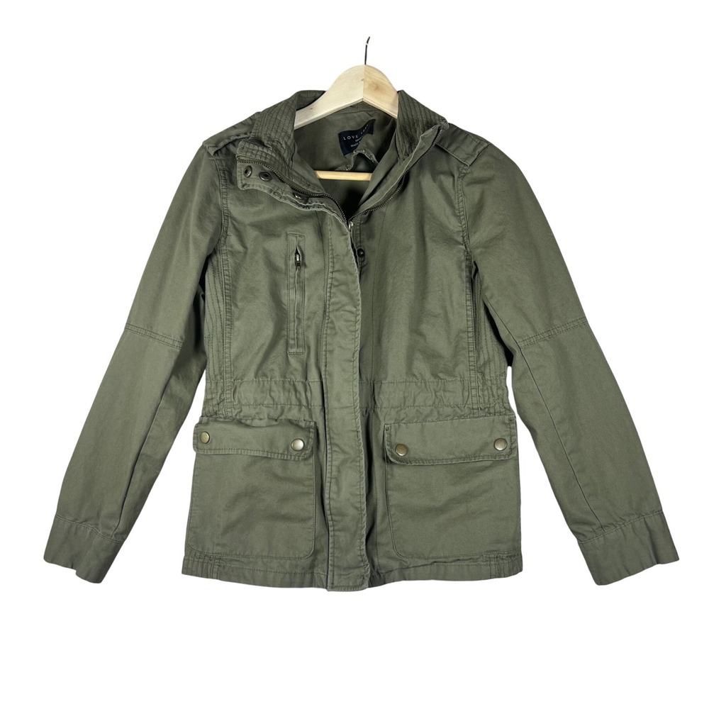 Love Tree Womens Utility Field Jacket Olive Green Cotton Military Coat Small